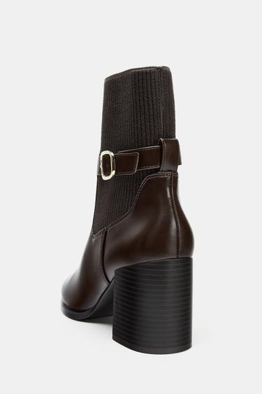 Zara FABRIC SHAFT HEELED ANKLE BOOTS - Brown
