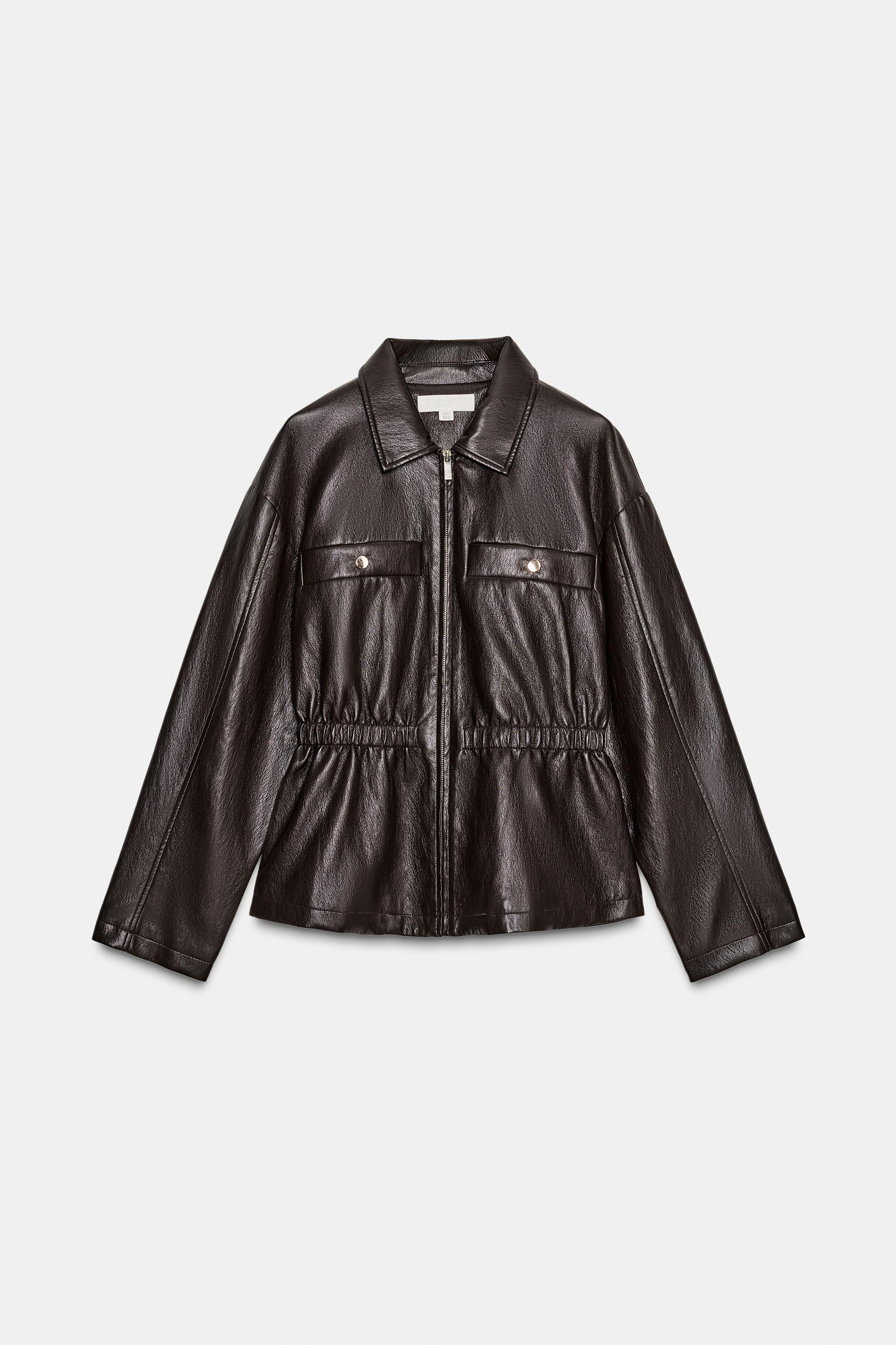 FAUX LEATHER JACKET WITH ELASTICATED WAIST - Brown | ZARA South Africa