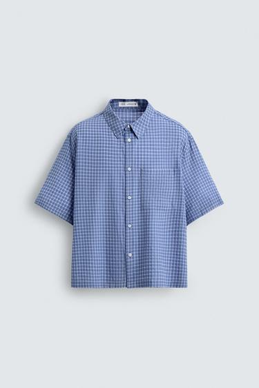 BOXY FIT CHECK SHIRT - Blue by Zara - Image 6
