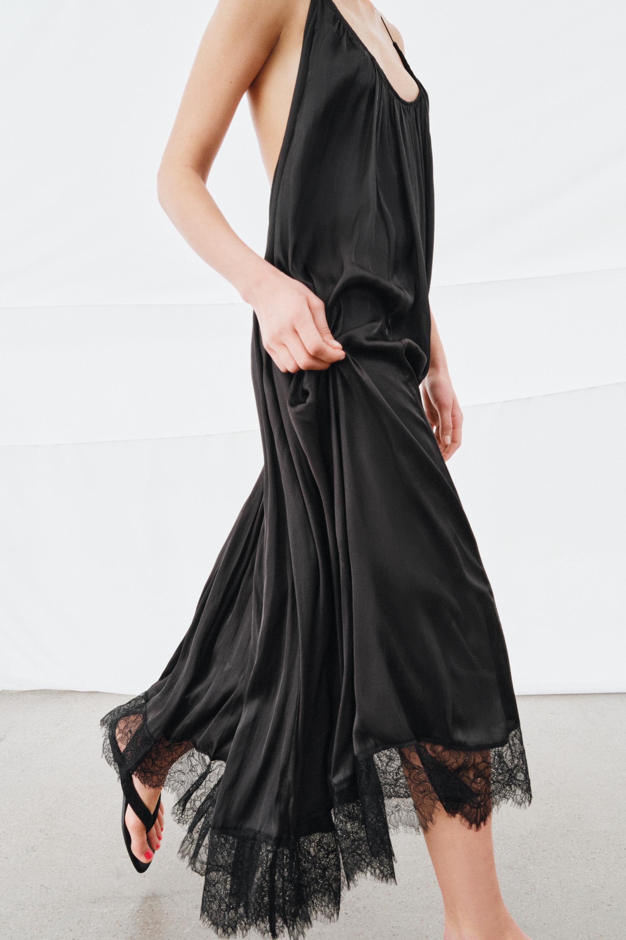 ZW COLLECTION SATIN LACE HALTER DRESS - Black | ZARA United States ZW COLLECTION SATIN LACE HALTER DRESS - Black | ZARA United States