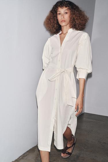 ZW COLLECTION PUFF SLEEVE SHIRT DRESS - Ecru by Zara