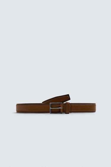 Zara TOPSTITCHED LEATHER BELT - Leather