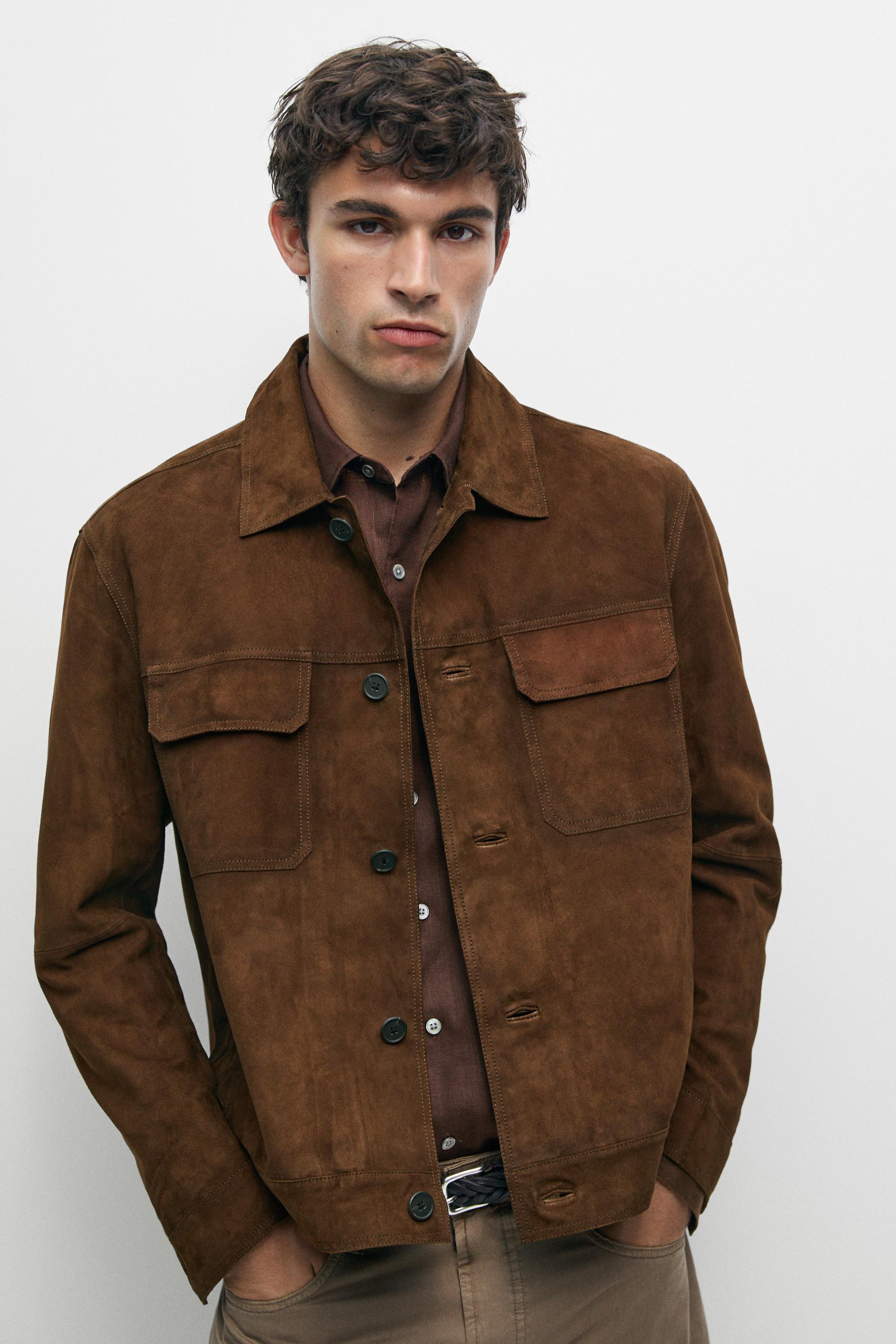 Veste avec poches en cuir et daim