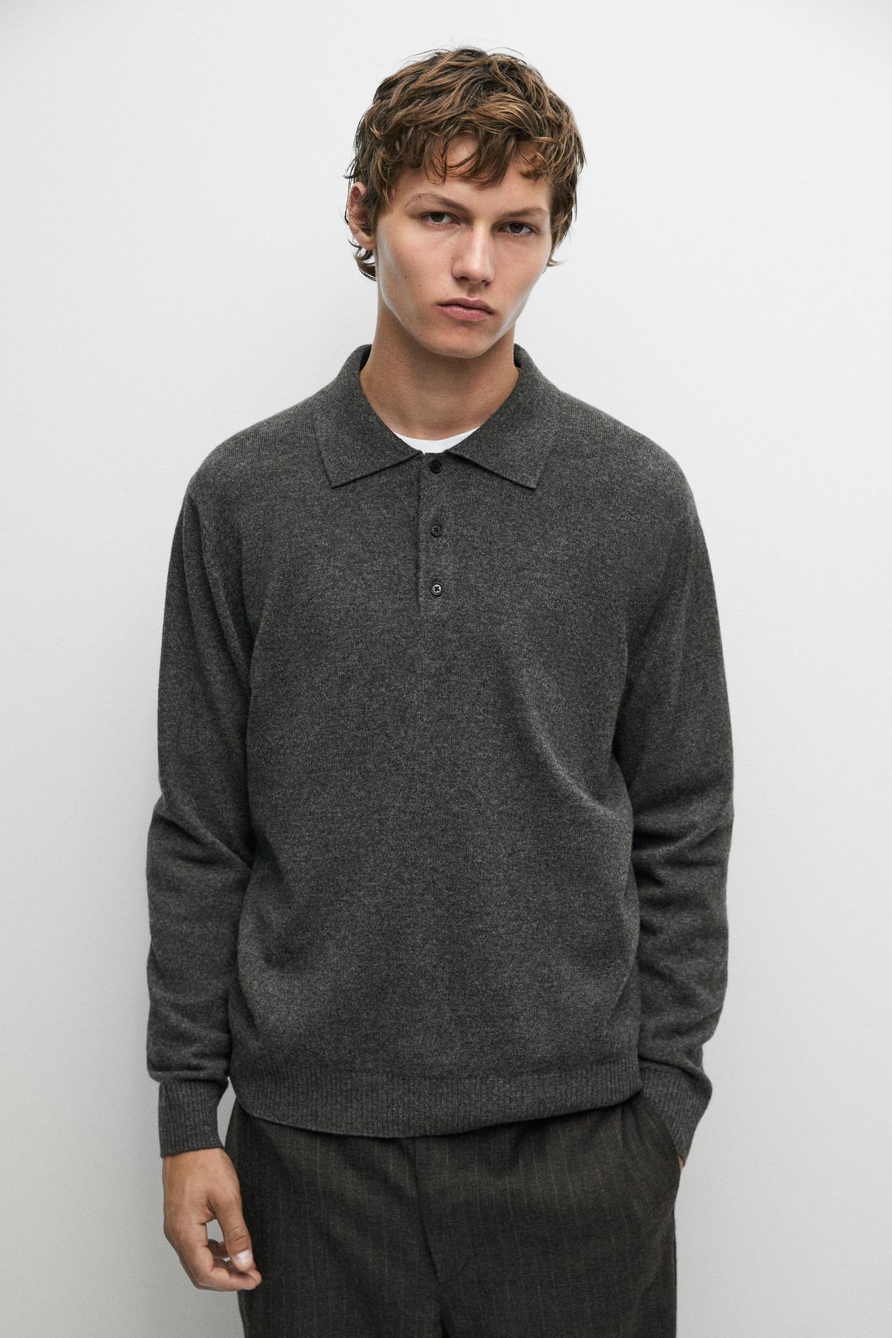 Wool blend polo sweater — Cobalt