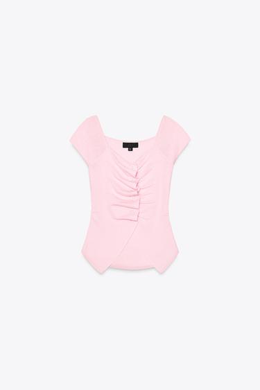 GATHERED KNIT TOP - Pink by Zara