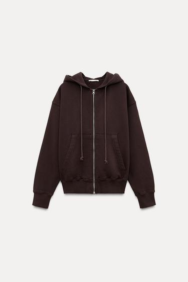 WASHED-EFFECT ZIP-UP HOODIE - Brown by Zara - Image 4