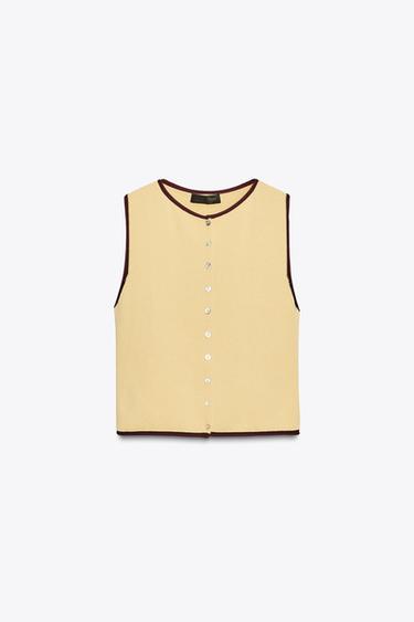 KNIT TOP WITH CONTRAST TRIMS - Yellow by Zara