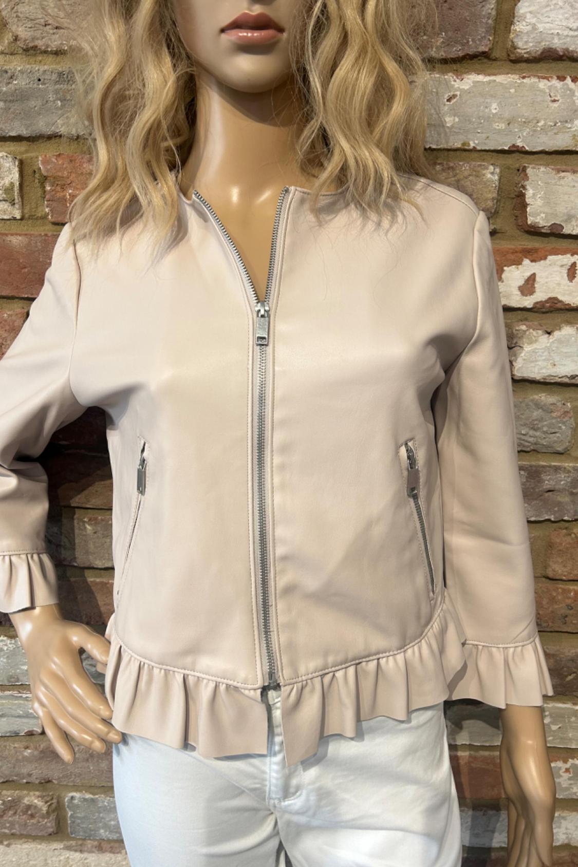 LEATHER EFFECT FRILLED JACKET
