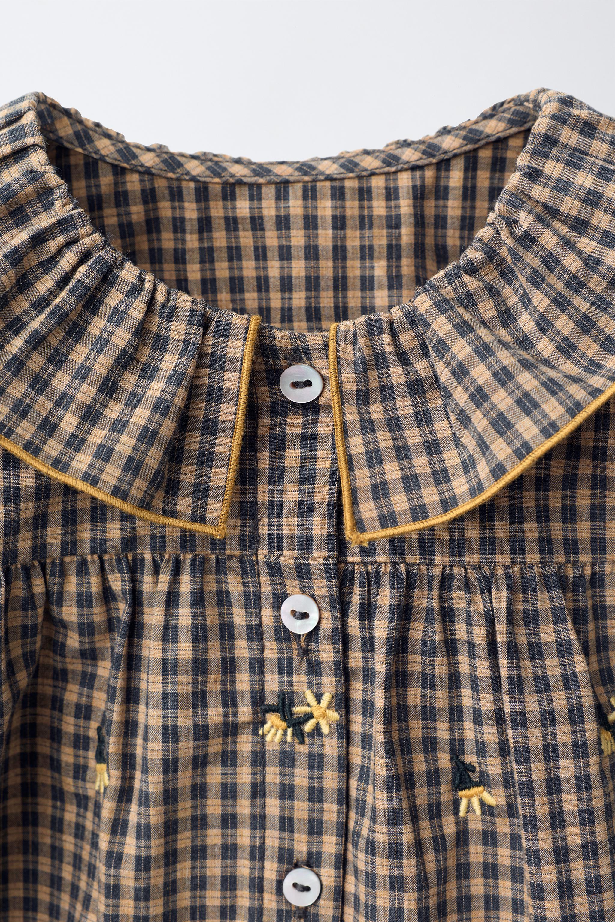 Детские рубашки Zara EMBROIDERED FLORAL GINGHAM SHIRT — фото 4
