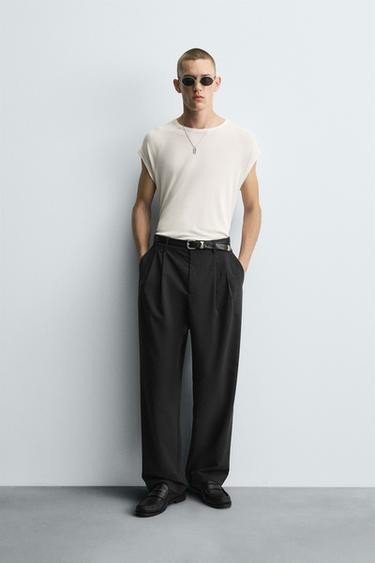 Zara PLEATED WIDE FIT PANTS - Anthracite Gray