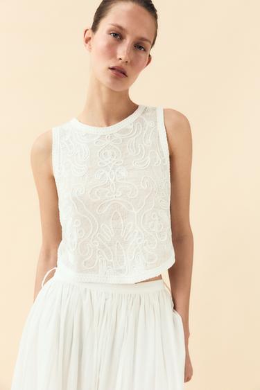 EMBROIDERED TOP - White by Zara - Image 1