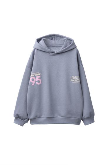 Zara STRIPED HOODIE SWEATSHIRT - Mid-blue