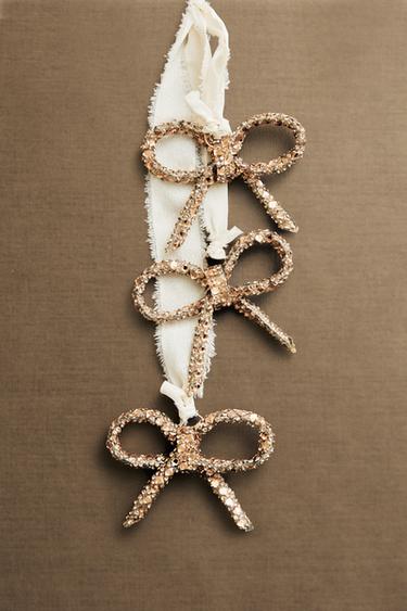DÉCORATION CASCADÉE AVEC NŒUDS PAILLETTÉS DE NOËL - Or de Zara - Image 4
