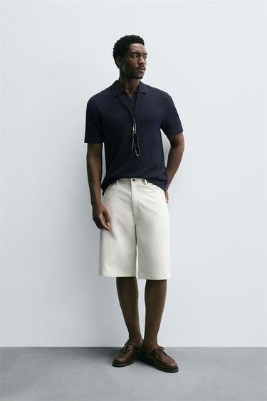 Zara TEXTURED POLO SHIRT - Navy blue - Image 0