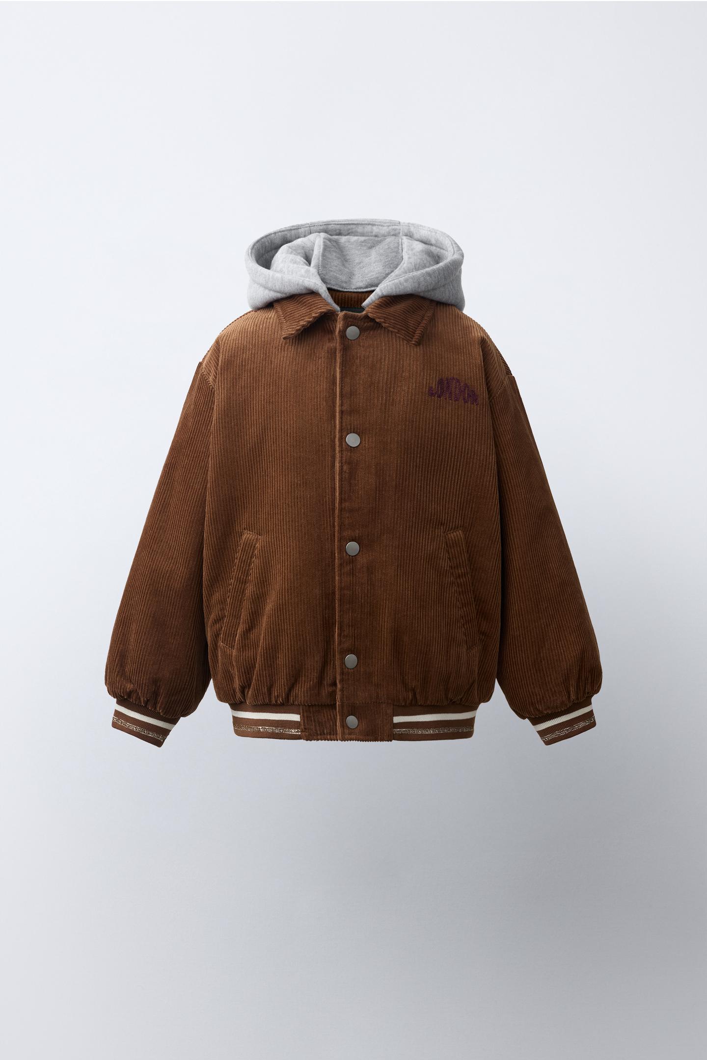 Детская куртка Zara Bomber with Detachable Hood, цвет: Коричневый — фото 1