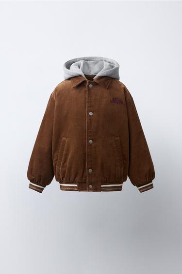 BOMBER JACKET WITH DETACHABLE HOOD — Brown 1