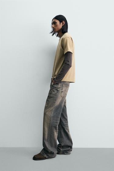 T-SHIRT LAVÉ INSCRIPTION IMPRIMÉE - Marron clair de Zara - Image 3