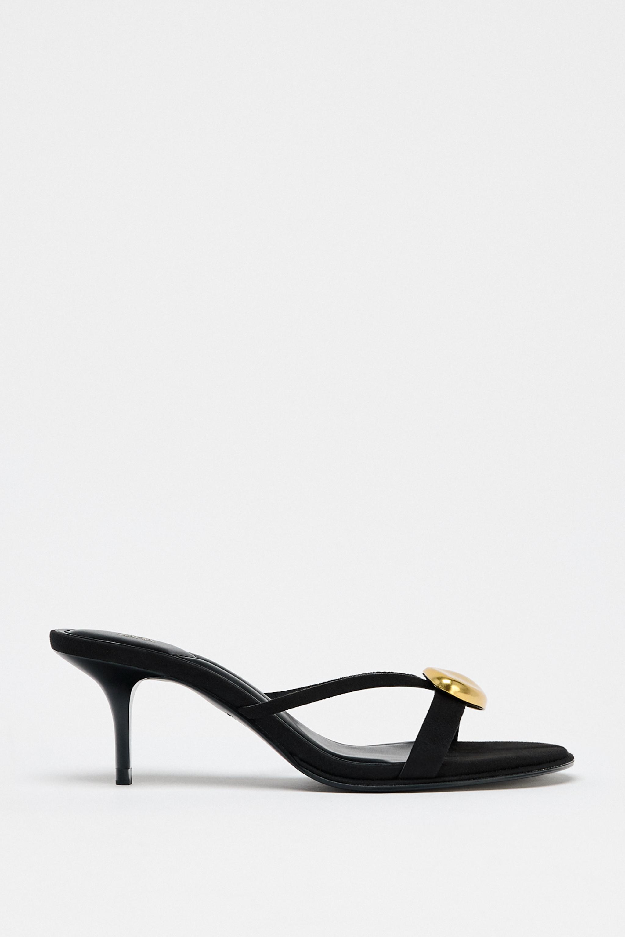 【ZARA】メタルディテール レザー サンダル 50TH ANNIVERSARY ストラップ レザーサンダル 50TH ANNIVERSARY - ブラック | ZARA