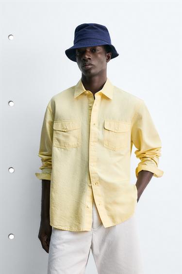 COTTON/LYOCELL SHIRT WITH POCKETS - Yellow by Zara