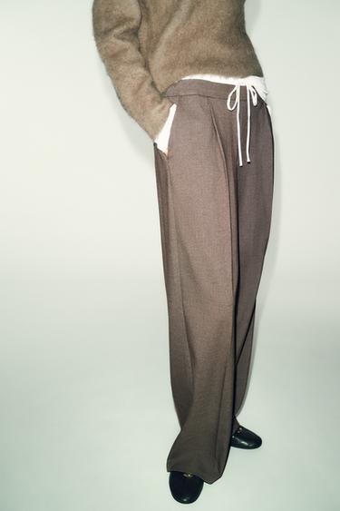PANTALÓN ANCHO CINTURA DOBLE - Mocha de Zara