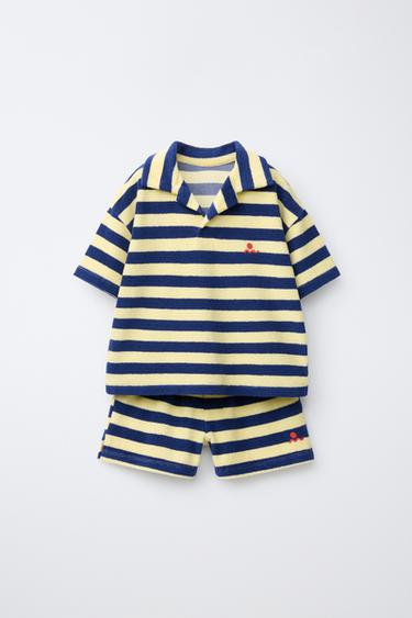 STRIPED TOWELLING POLO SHIRT AND BERMUDA SHORTS SET - Yellow by Zara