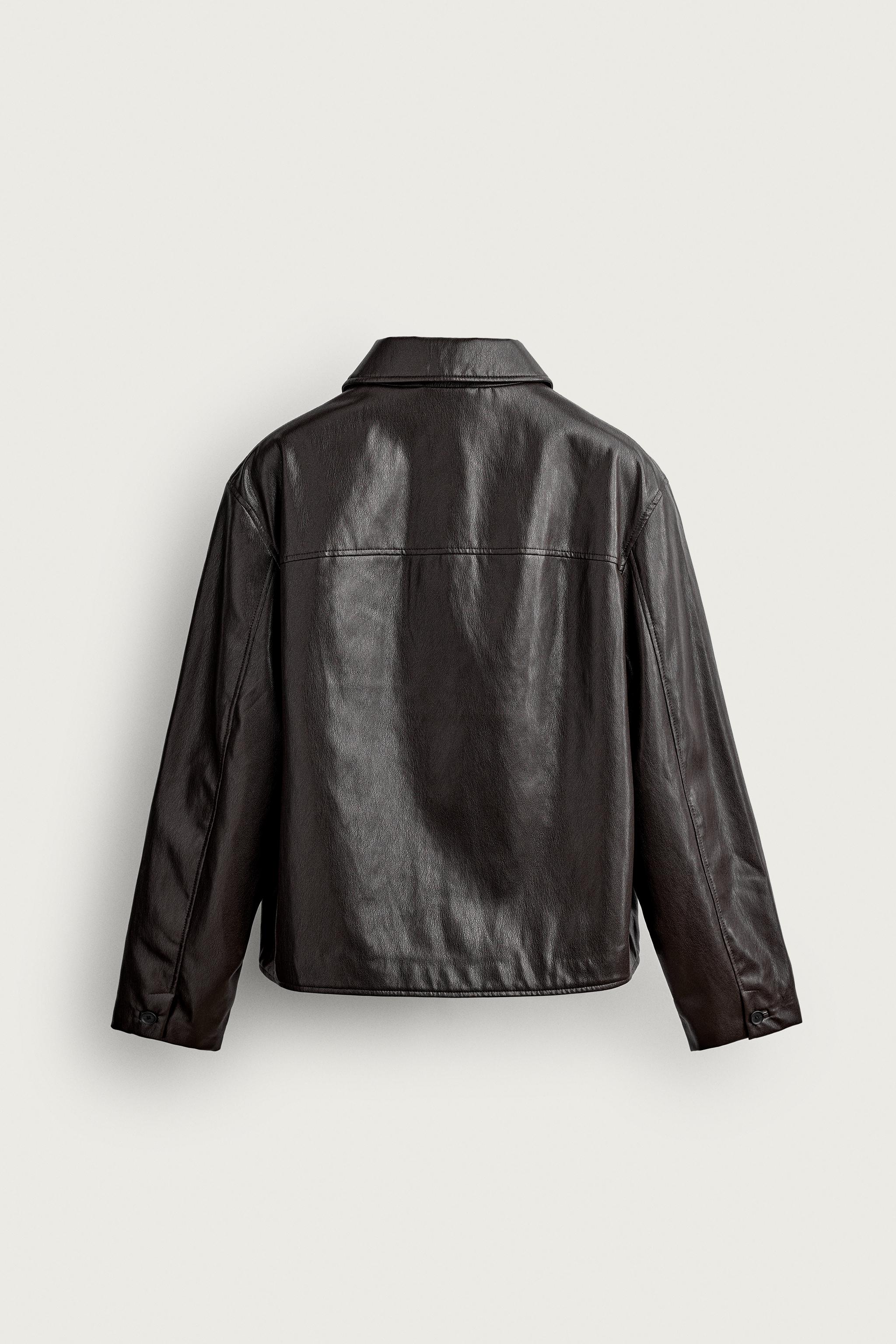 FAUX LEATHER BOXY FIT OVERSHIRT