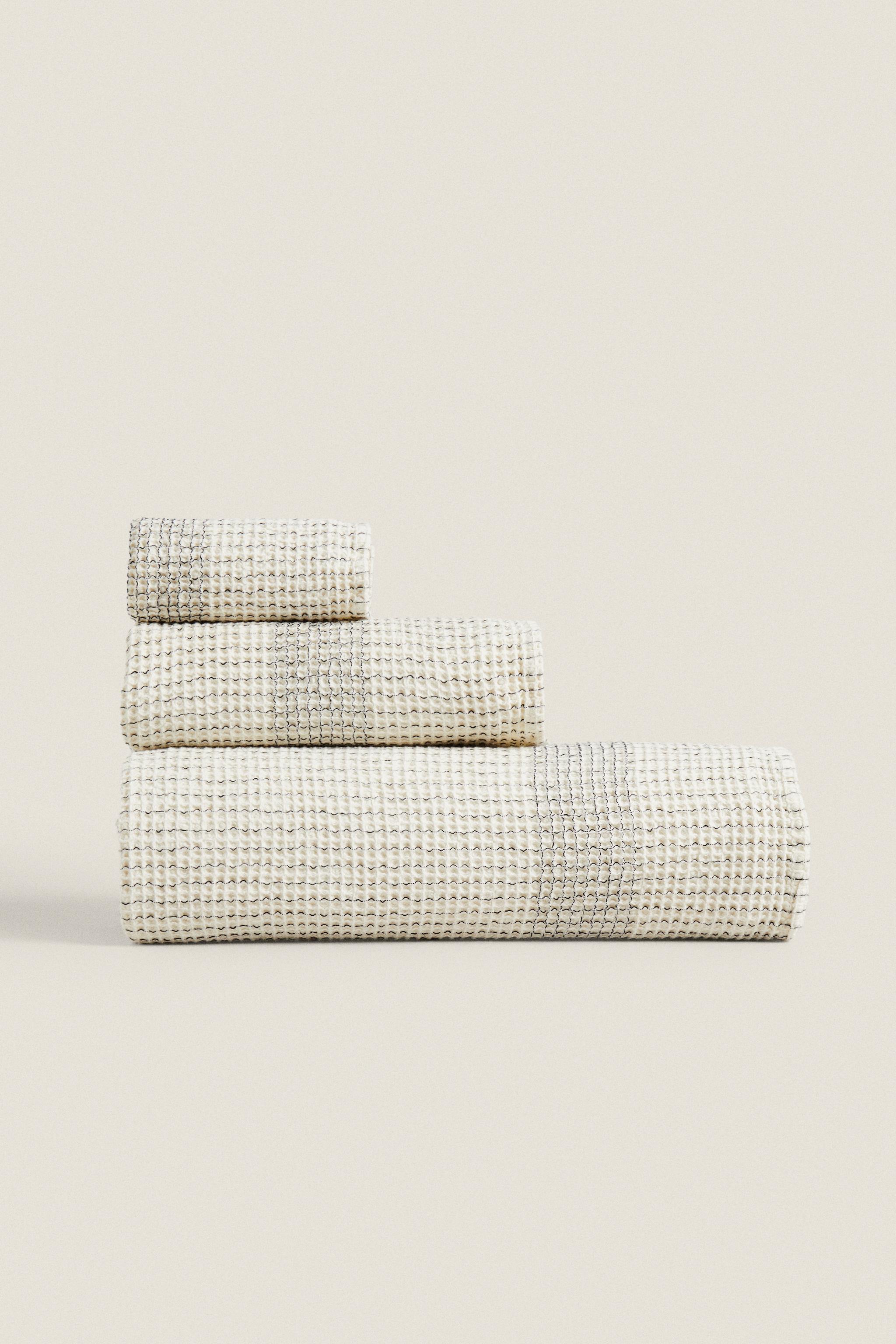 WAFFLE-KNIT COTTON TOWEL - Khaki