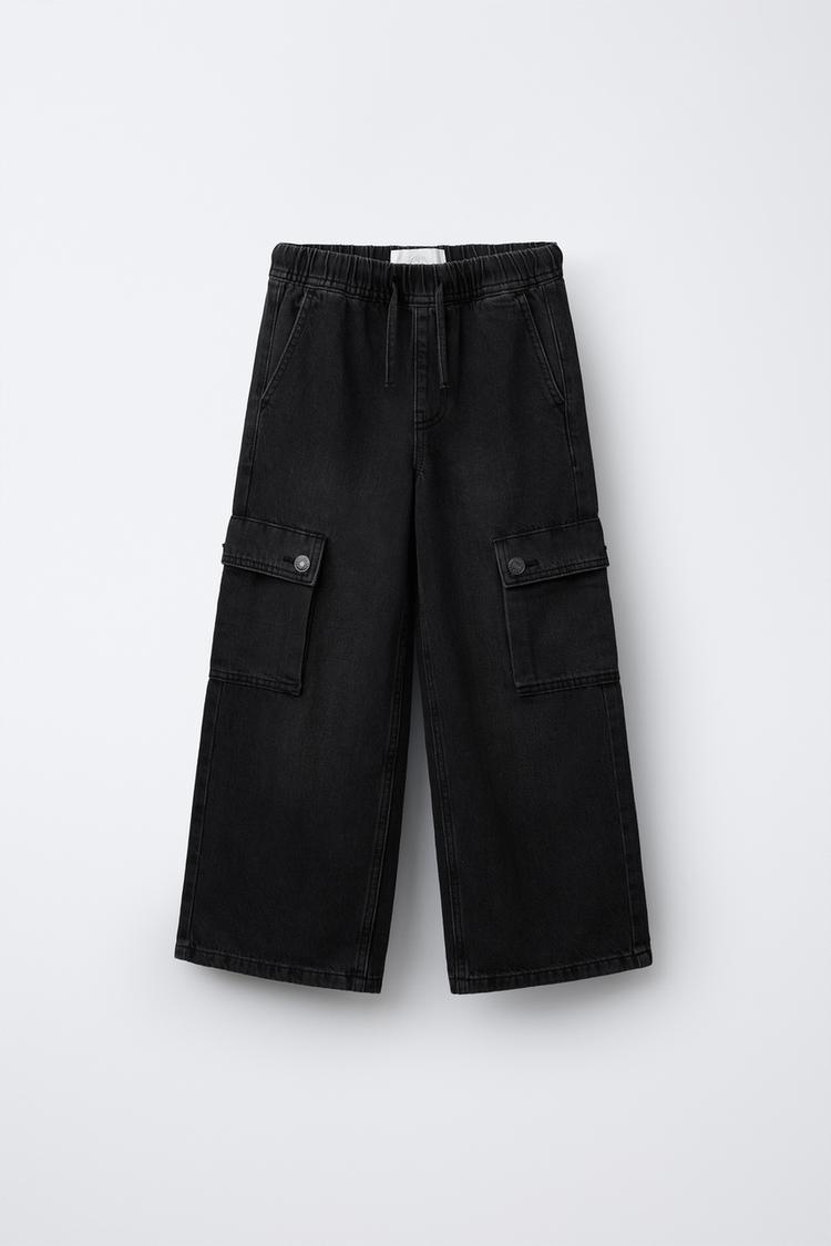 Pantalon Cargo Zara Pantaloni Neri PANTALONI DENIM CARGO Nero ZARA