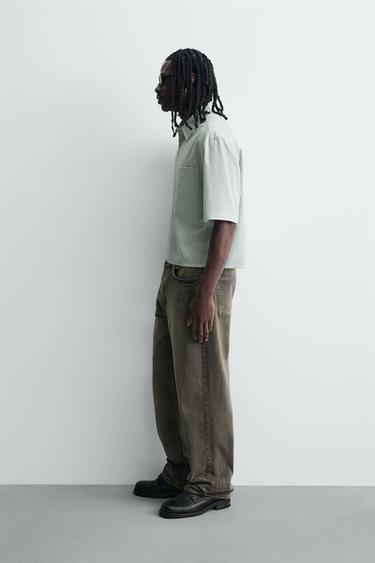 CROPPED FIT CHECK SHIRT - Green stripe by Zara - Image 3