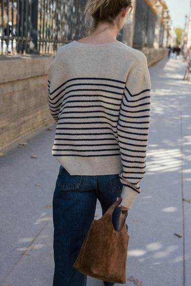STRIPED KNIT JUMPER - Beige / Navy by Zara - Image 3