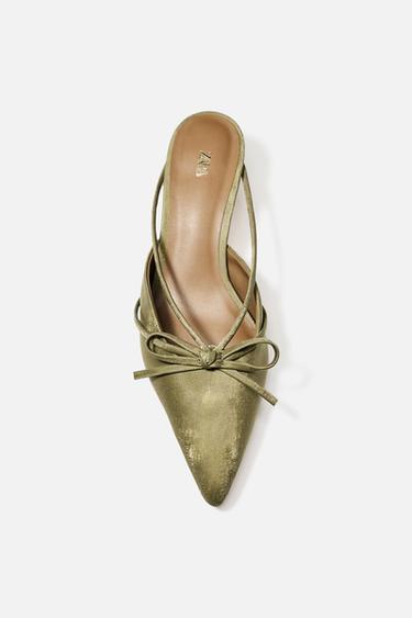 SLINGBACK FABRIC SHOES WITH BOW - Green by Zara