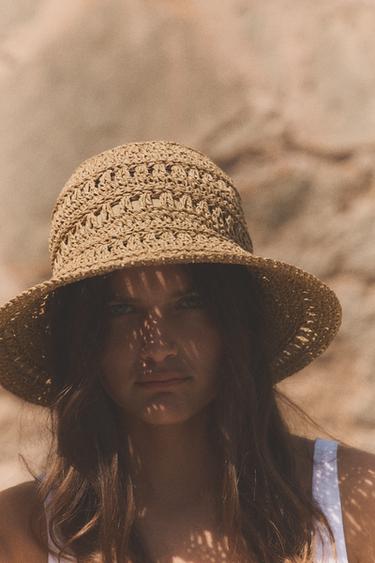 WOVEN PAPER BUCKET HAT - Dark tan by Zara - Image 1