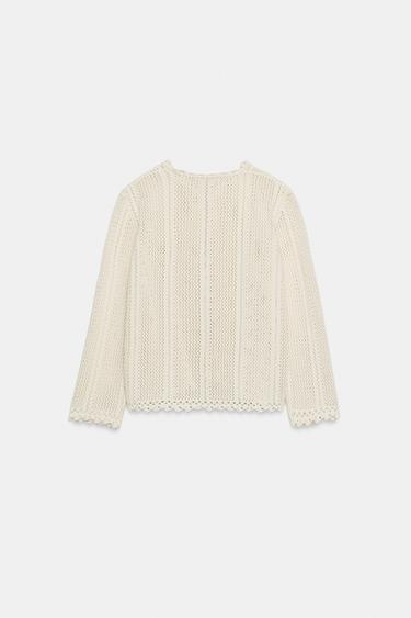 POINTELLE KNIT CARDIGAN - Ecru by Zara