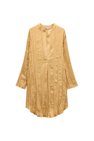 PLEATED LINEN BLEND TUNIC DRESS ZW COLLECTION