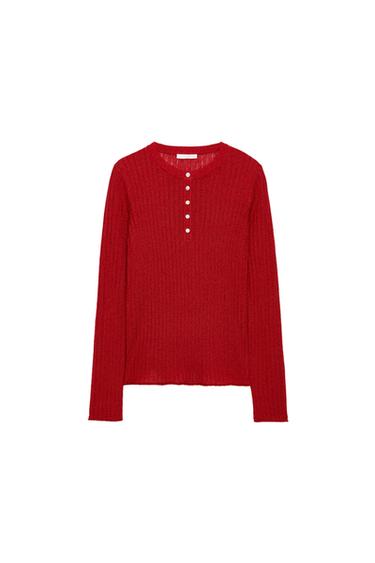 CAMISETA RÚSTICA BOTONES - Rojo de Zara