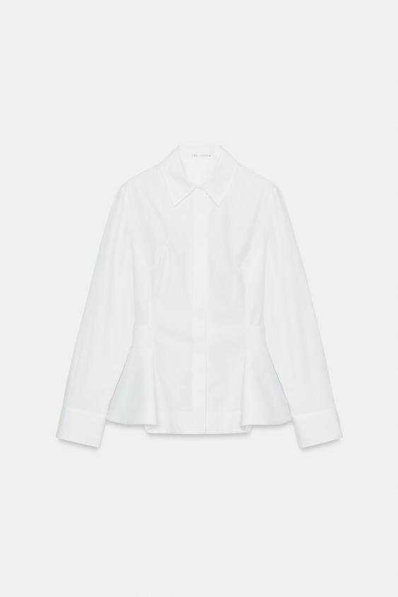 CAMISA POPELÍN PEPLUM ZW COLLECTION - Blanco de Zara - Imagen 0