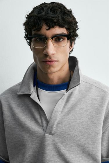 CROPPED FIT LABEL POLO SHIRT - Grey marl by Zara - Image 4