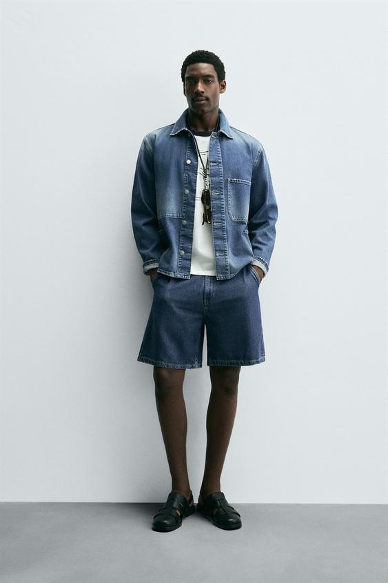 STRAIGHT FIT LIGHT DENIM BERMUDA SHORTS