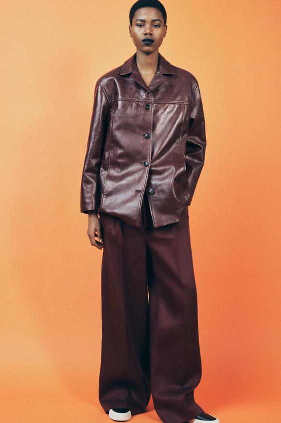 ZW COLLECTION レザージャケット - バーガンディ | ZARA Japan / 日本