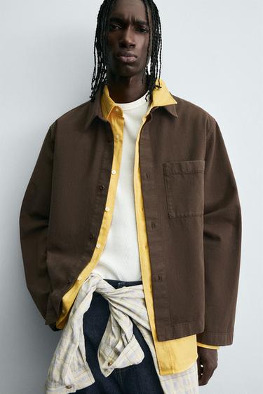 EMBROIDERED TEXTURED OVERSHIRT - Brown by Zara - Image 4