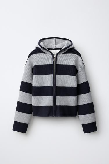 Zara STRIPED HOODED CARDIGAN - striped