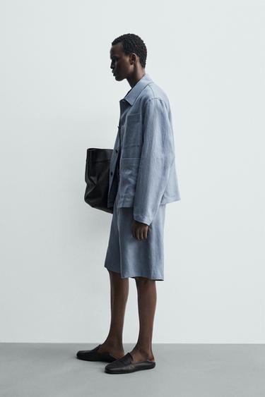 SURCHEMISE 100% LIN À POCHES - Bleu délavé de Zara - Image 3