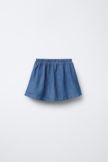 EMBROIDERED FLORAL DENIM BERMUDA SKORT - Blue by Zara - Image 1
