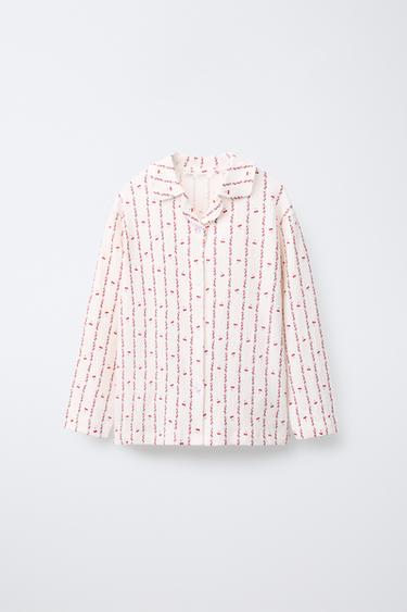 6-14 YEARS/ CHERRY AND FLOWER PRINT SHIRT AND TROUSERS PYJAMAS - Ecru by Zara - Image 1