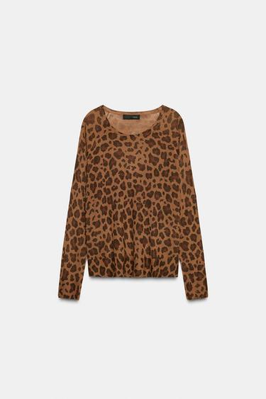PULOVËR THURJE E HOLLË ME STAMPIM KAFSHËSH - Leopard nga Zara