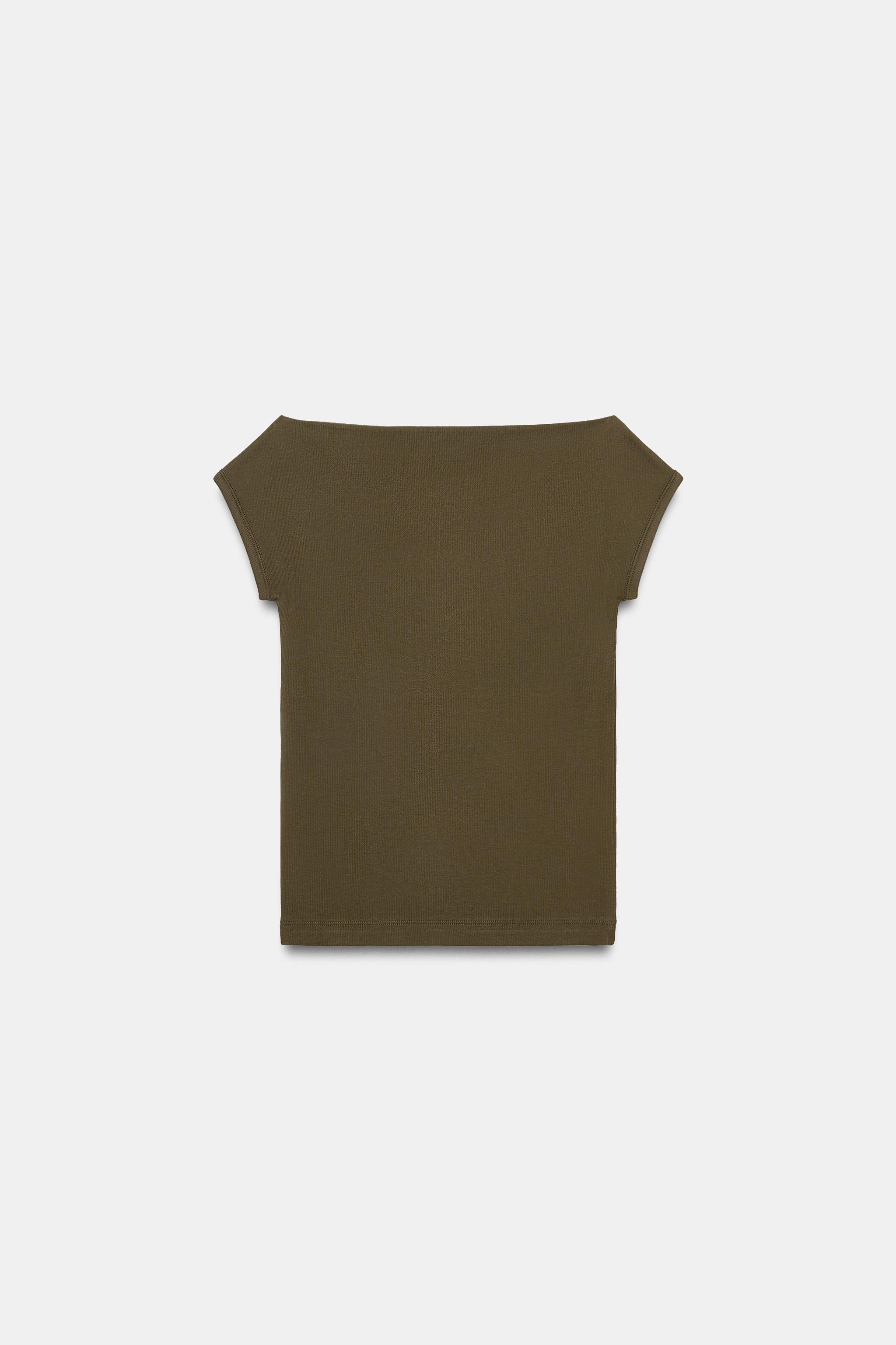 BOAT NECK T-SHIRT - Khaki | ZARA South Africa