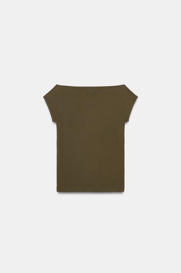 BOAT NECK T-SHIRT - Khaki by Zara