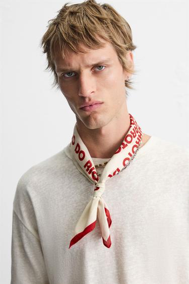 Zara TEXT PRINT BANDANA - Ecru - Image 0
