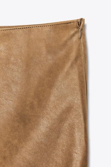 ASYMMETRIC LEATHER MIDI SKIRT - Dark camel by Zara - Image 3