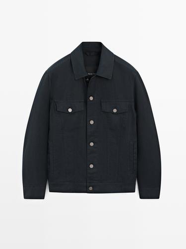 Zara 100% linen cardigan with pocket details - Navy blue - Image 0